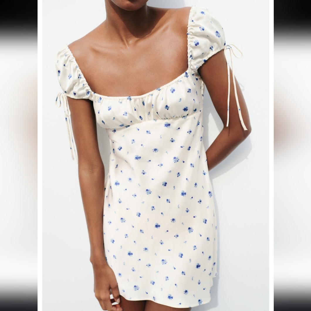 Zara Satin Floral Print Mini Dress Xs Nwt